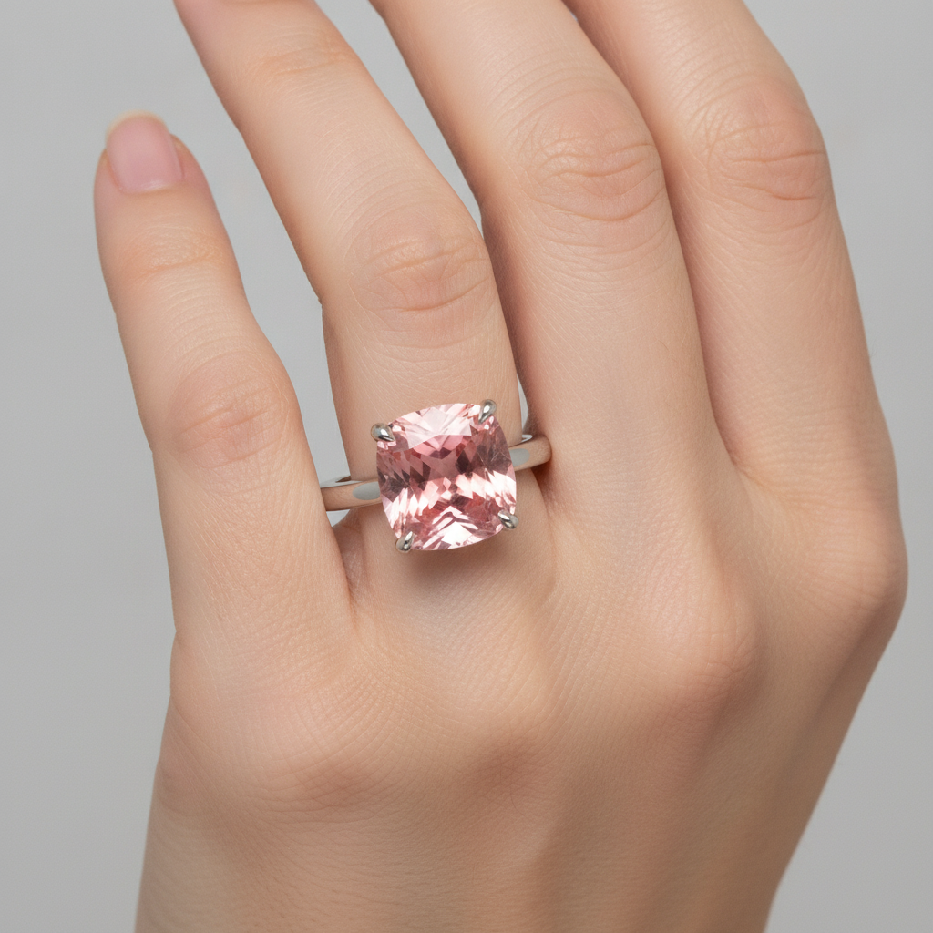 Padparadscha Sapphire Engagement Ring 3 Carat Natural Cushion Solitaire 14K White Gold