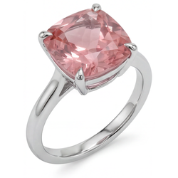 Peach Sapphire Engagement Ring 3 Carat Real Cushion Padparadscha Solitaire Cathedral 14K White Gold