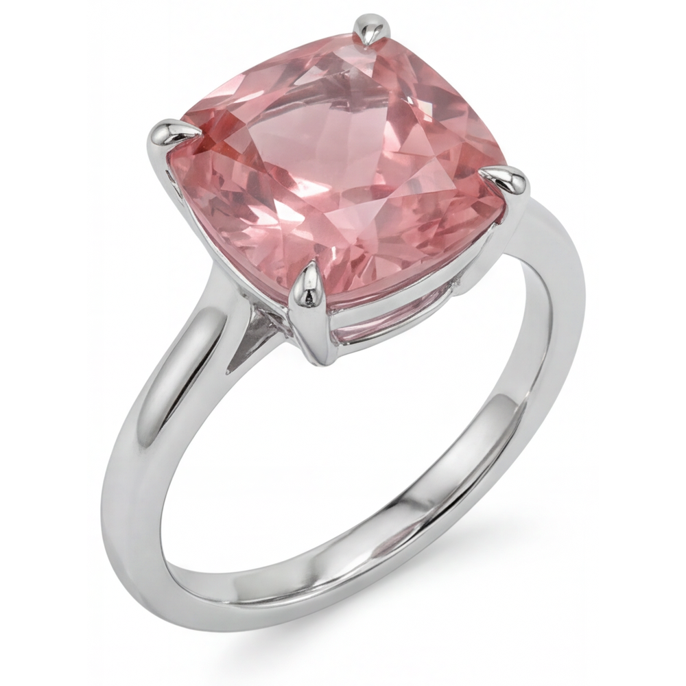 Peach Sapphire Engagement Ring 3 Carat Real Cushion Padparadscha Solitaire Cathedral 14K White Gold
