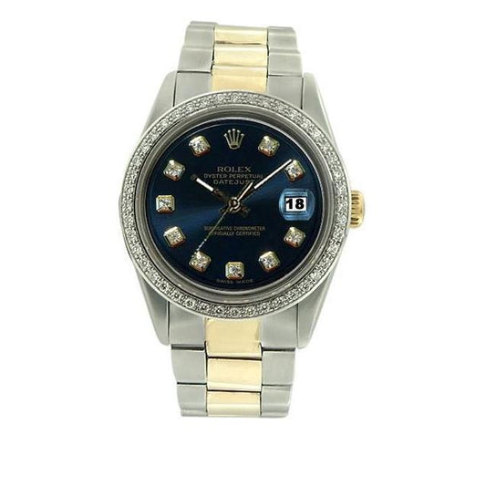 Watch Black Diamond Dial Bezel Rolex Men Ss & Gold 