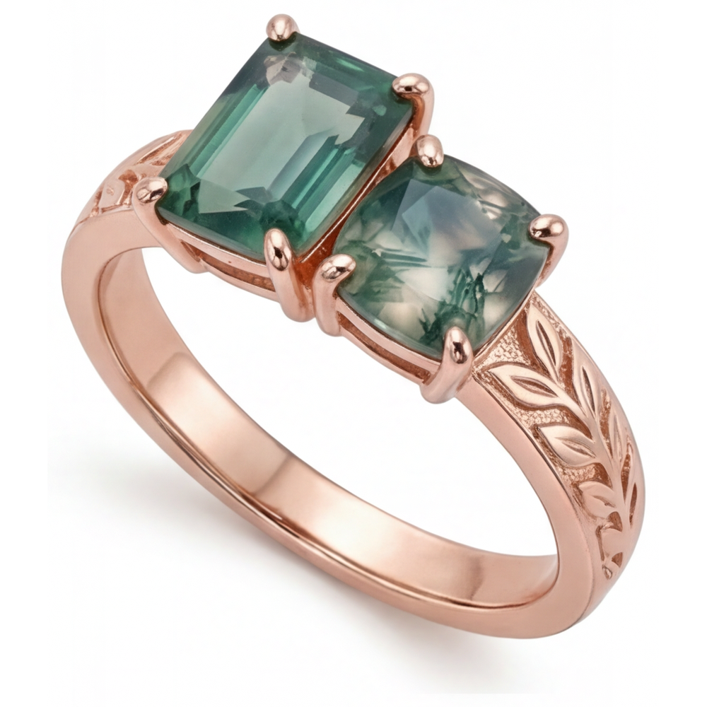Natural Dendritic Agate Gemstone Ring – front view