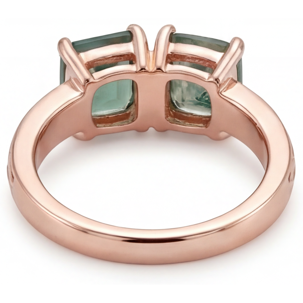 Dendritic Agate Cushion Cut Gemstone Ring in 14 Karat Rose Gold – top view
