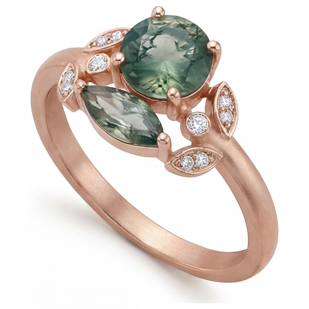 Gemstone Ring 14K Rose Gold with Dendritic Agate – front view