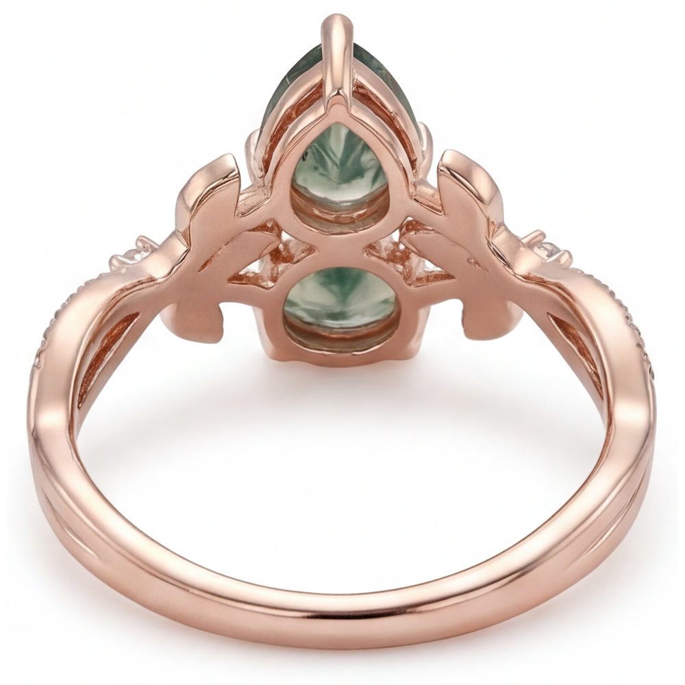 Precious Stone Ring 14K Rose Gold with Dendritic Agate – top view