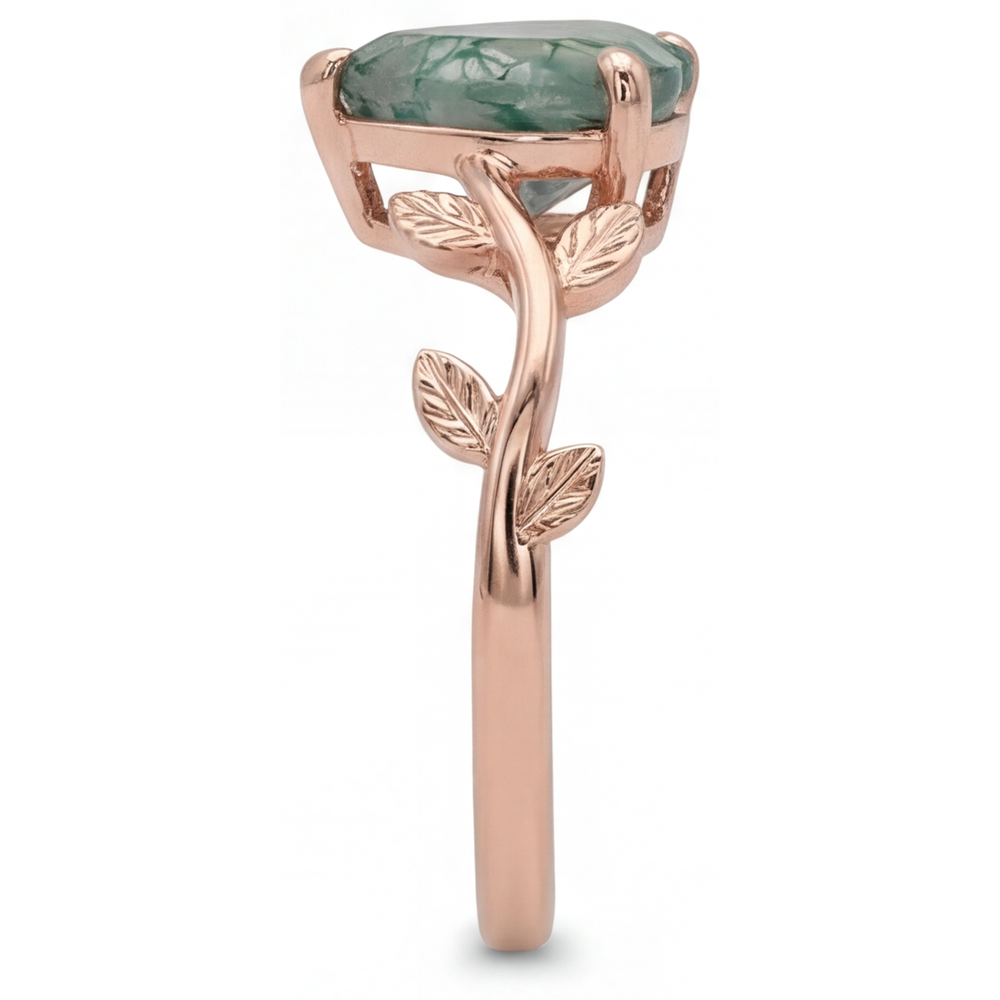 Dendritic Agate Heart Cut Precious Stone Ring in 14K Rose Gold – angle view
