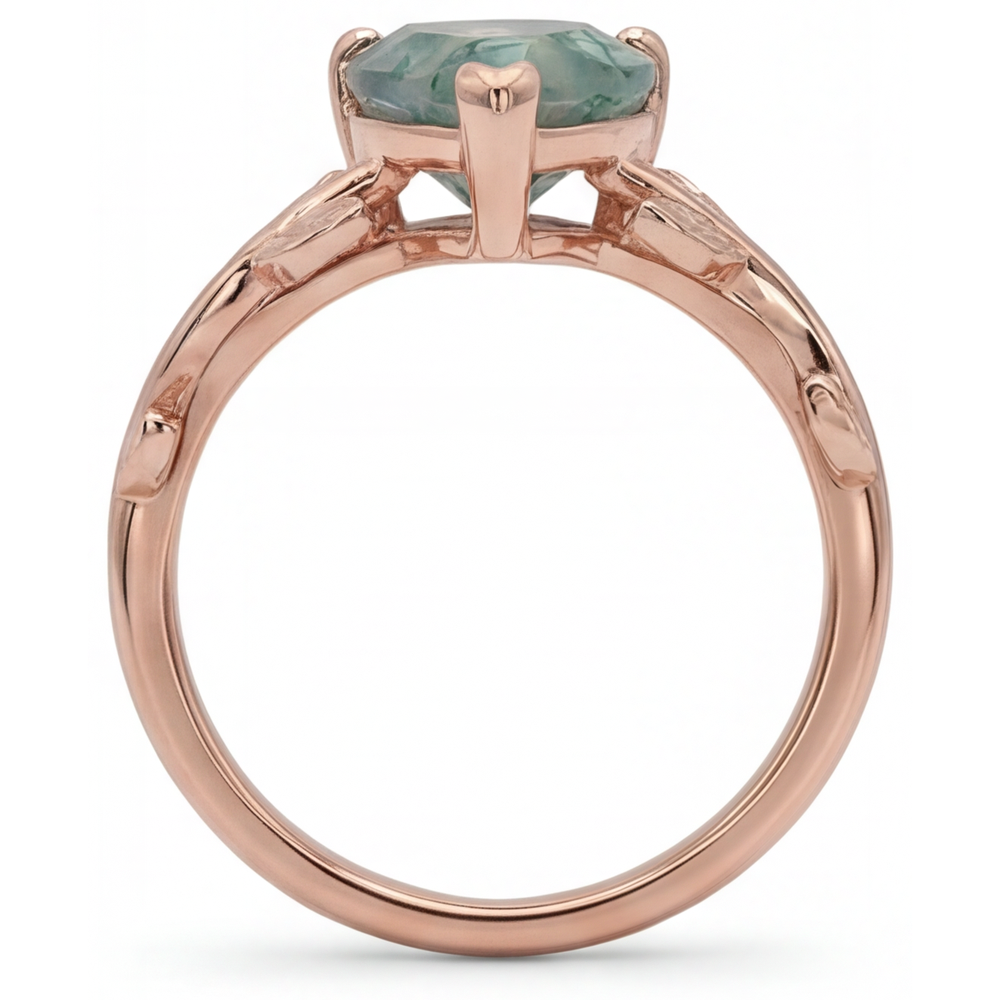 Dendritic Agate Precious Stone Ring 2-ct 14K Rose Gold – profile view