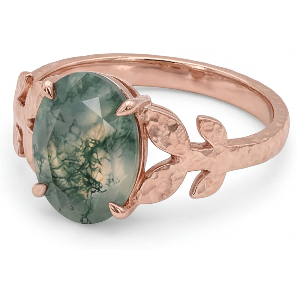 Precious Stone Ring 14K Rose Gold with Dendritic Agate – side view