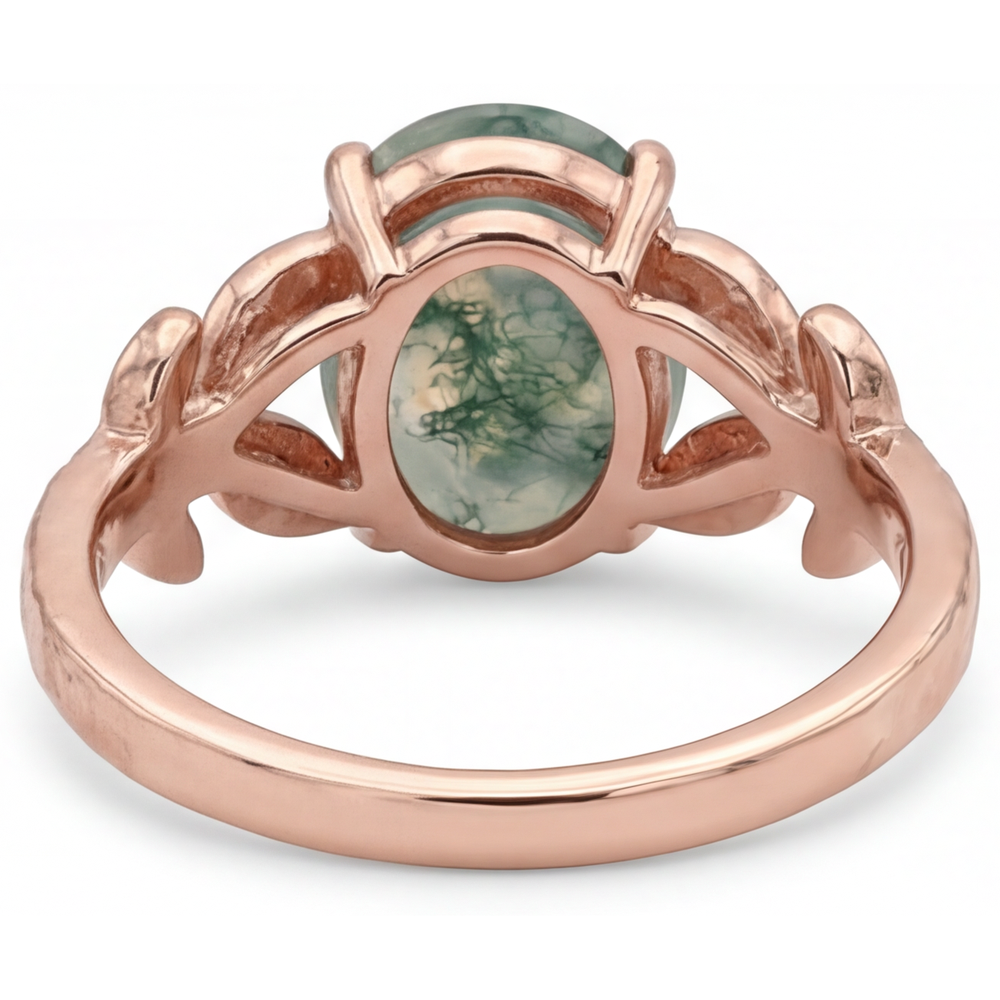 Oval Dendritic Agate ring in 14K Rose Gold – profile view
