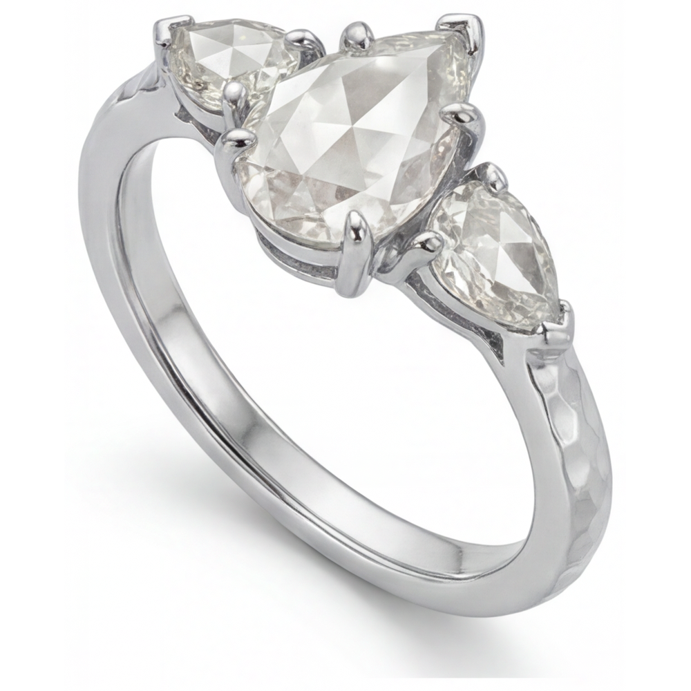 Diamond Pear Cut 3-Stone Ring in 14K White Gold – side view