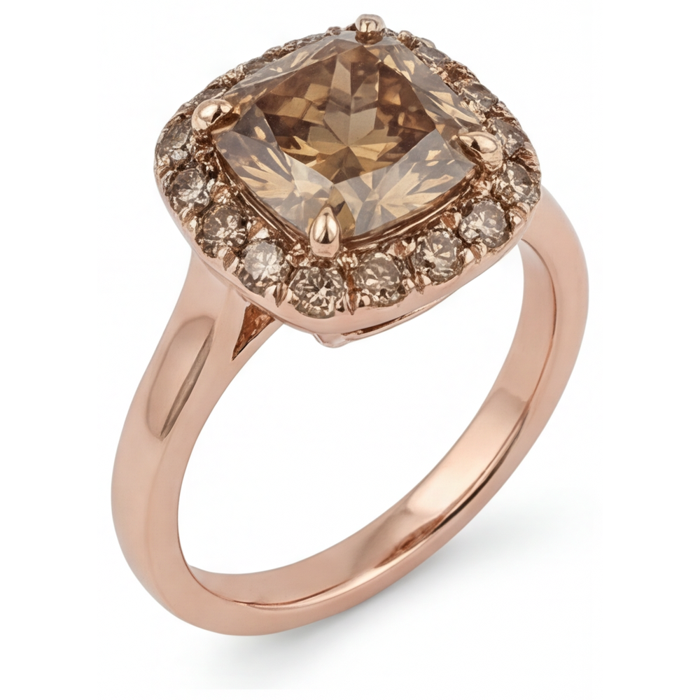 Cushion Diamond ring in 14 Karat Rose Gold – side view