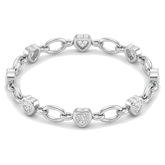 Diamond Heart Bracelet 3 Carat Lab Grown Station Oval Link 14K White Gold 7 Inch