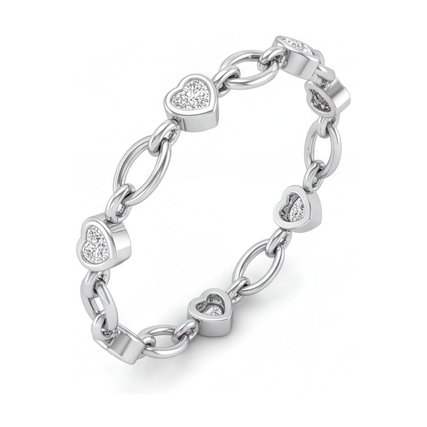 Diamond Heart Bracelet 3 Carat Lab Grown Station Oval Link 14K White Gold 7 Inch