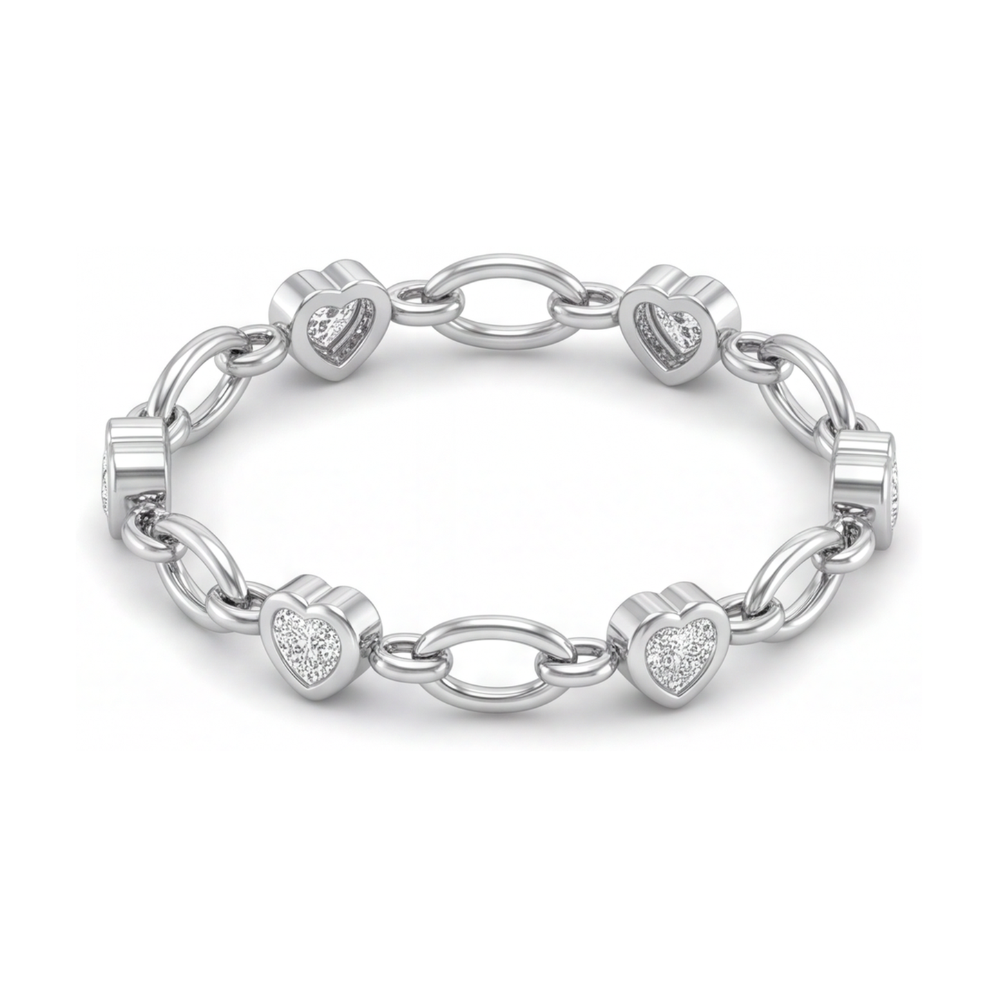 Diamond Heart Bracelet 3 Carat Lab Grown Station Oval Link 14K White Gold 7 Inch