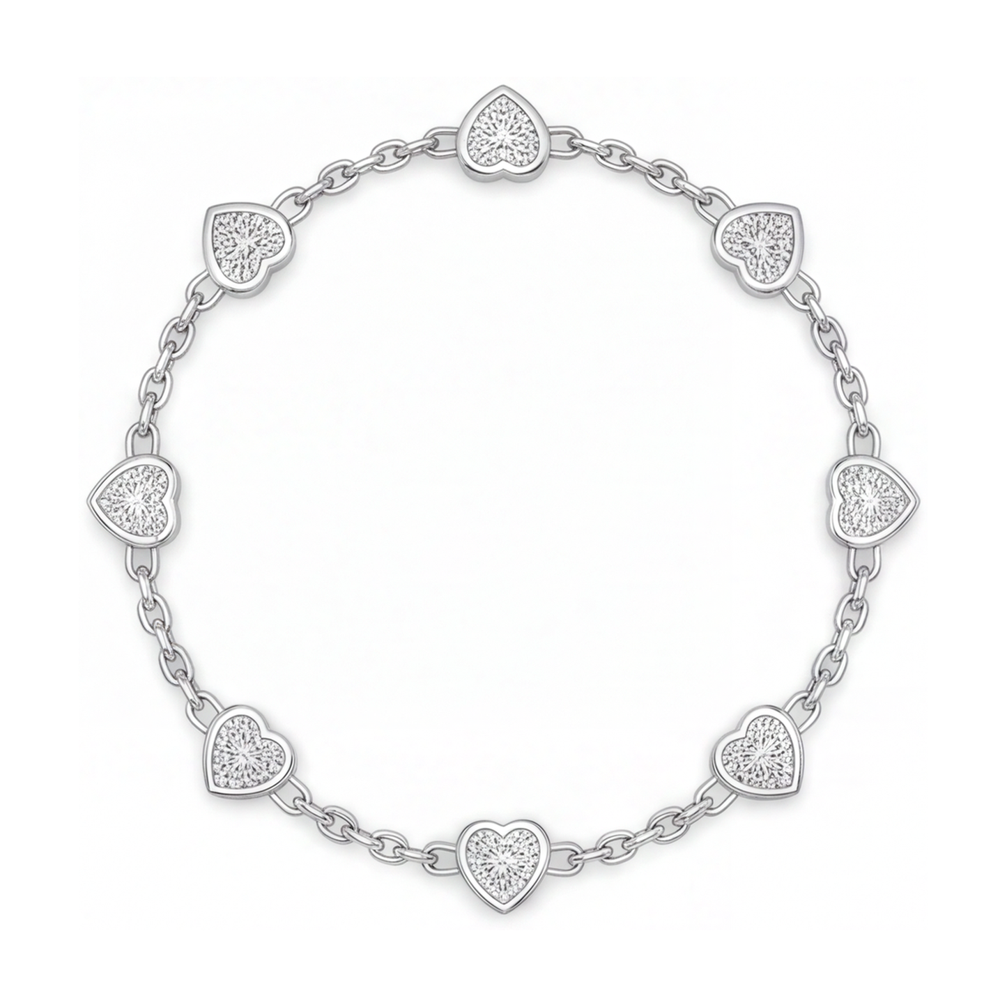 Diamond Heart Station Bracelet 3 Carat Lab Grown Bezel 14K White Gold 7 Inch