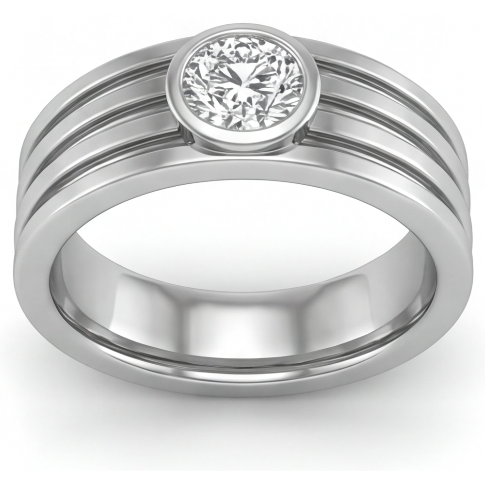 Mens Ring 14K White Gold with Diamond – front view