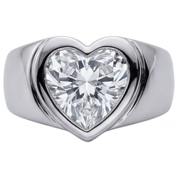 14K White Gold Heart Diamond Mens Ring 4 ct