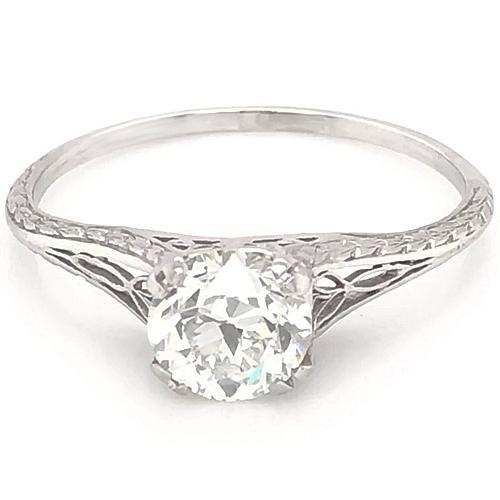Natural Earth Mined Diamond Solitaire Engagement Ring 1 Carat Filigree White Gold 14K