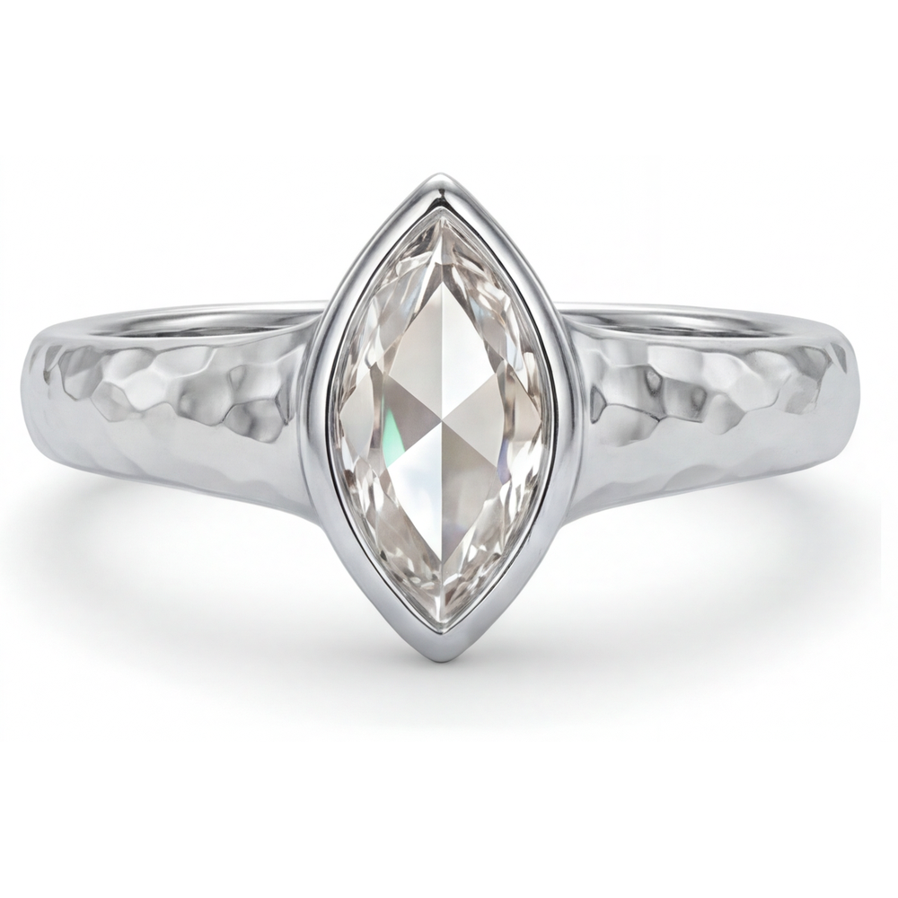 Diamond Marquise Cut Solitaire Ring in 14K White Gold – front view