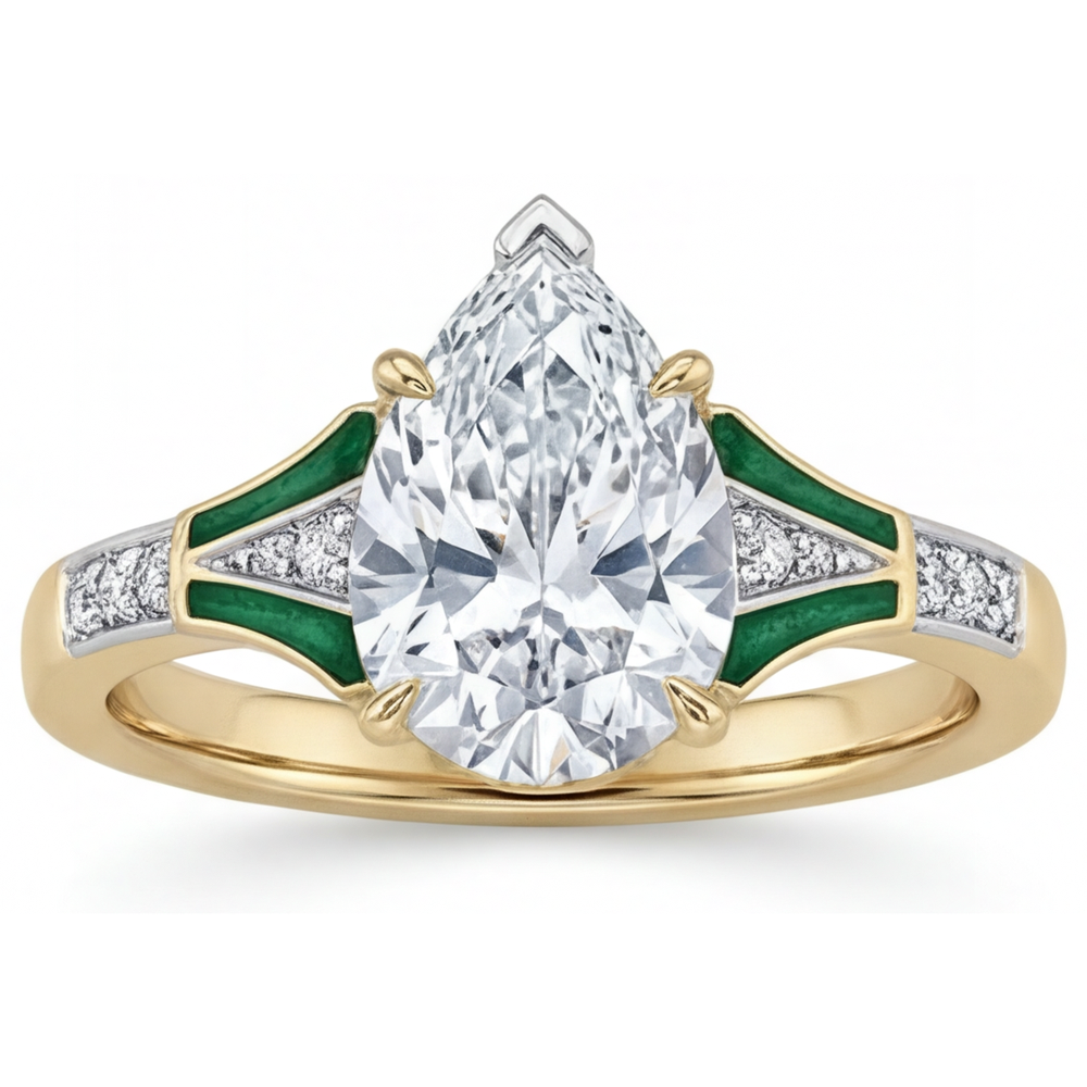 Diamond Pear Cut Solitaire Ring with Accents in 14K Two Tone Gold – main view