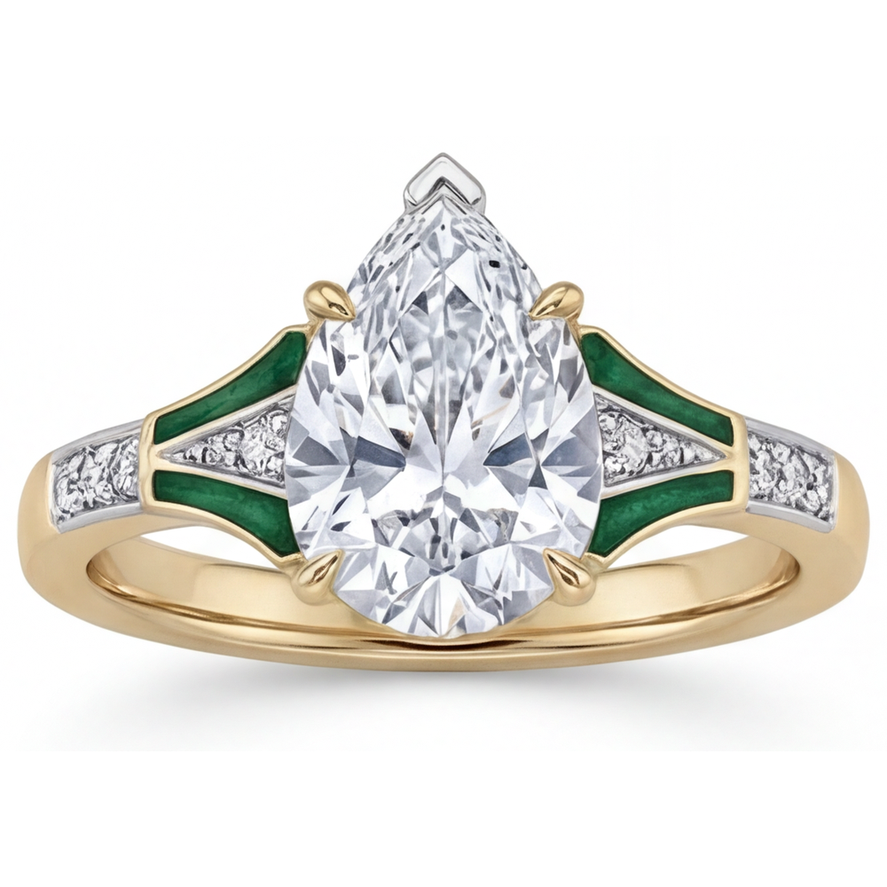 Pear Cut Diamond ring in 14K Two Tone Gold – front view