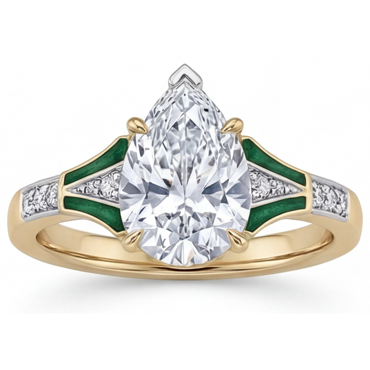 Pear Cut Diamond ring in 14K Two Tone Gold – front view