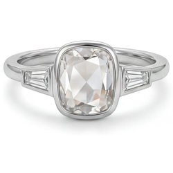 Rose Cut Three Stone Ring – Diamond 3 ct 14K White Gold