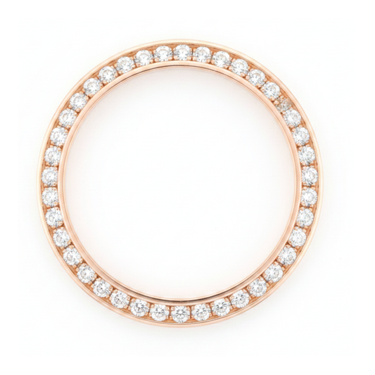 Diamond Watch Bezel 1.5 Carat 28 mm To Fit Rolex Datejust Natural 14K Rose Gold Round Pave