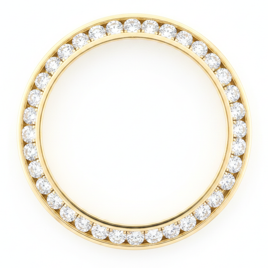 Diamond Watch Bezel 2 Carat 28 mm To Fit Rolex Datejust Real Genuine 14K Yellow Gold Round Channel