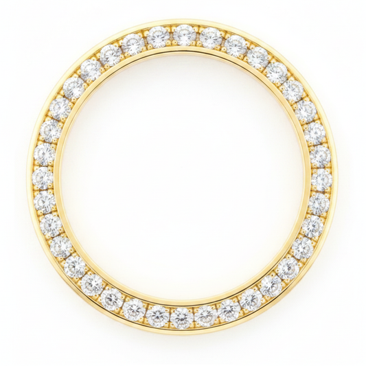 Diamond Watch Bezel 2 Carat 28 mm To Fit Rolex Datejust Real Genuine 14K Yellow Gold Round Pave