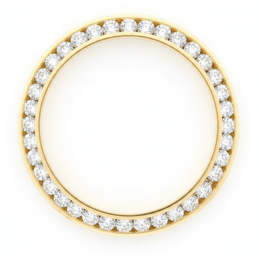 Diamond Watch Bezel 3 Carat 28 mm To Fit Rolex Datejust Genuine Natural 14K Yellow Gold Round Channel