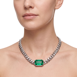 Miami Cuban East West Emerald Slide Necklace 27 Carats Gold