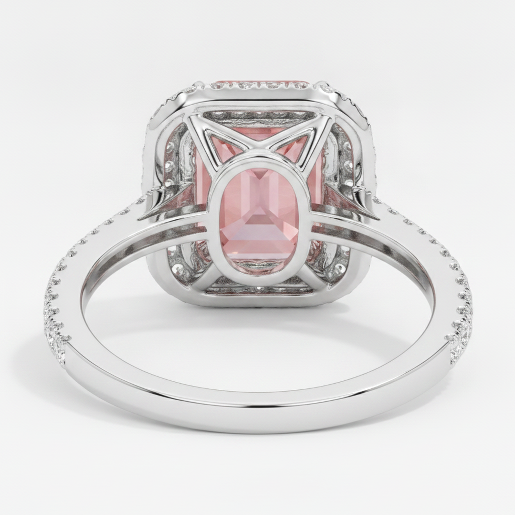 Padparadscha Sapphire Ring 3.8 Carat Natural Emerald Double Halo 14K White Gold