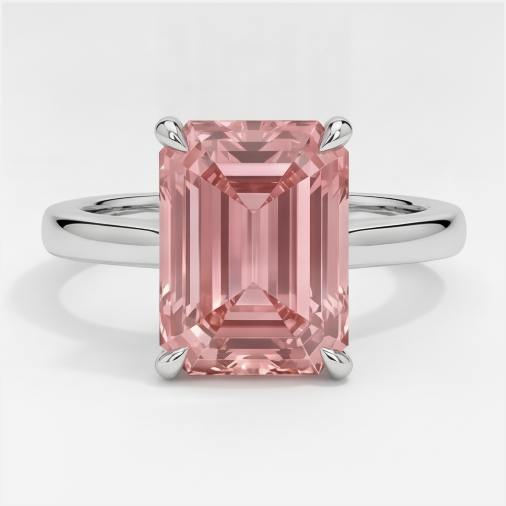 Peach Color Sapphire 2.5 Carat Genuine Emerald Padparadscha Solitaire Ring 14K White Gold