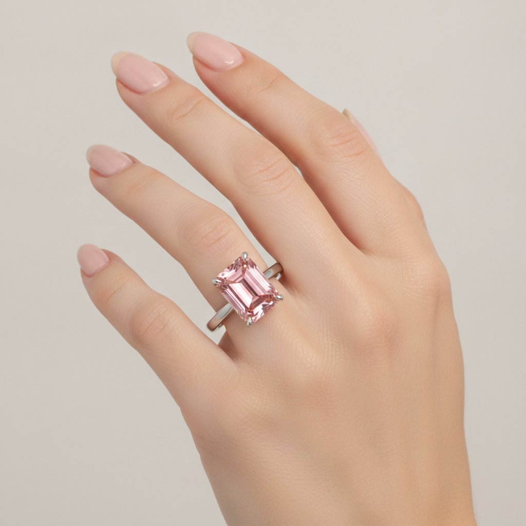 Peach Color Sapphire 2.5 Carat Genuine Emerald Padparadscha Solitaire Ring 14K White Gold