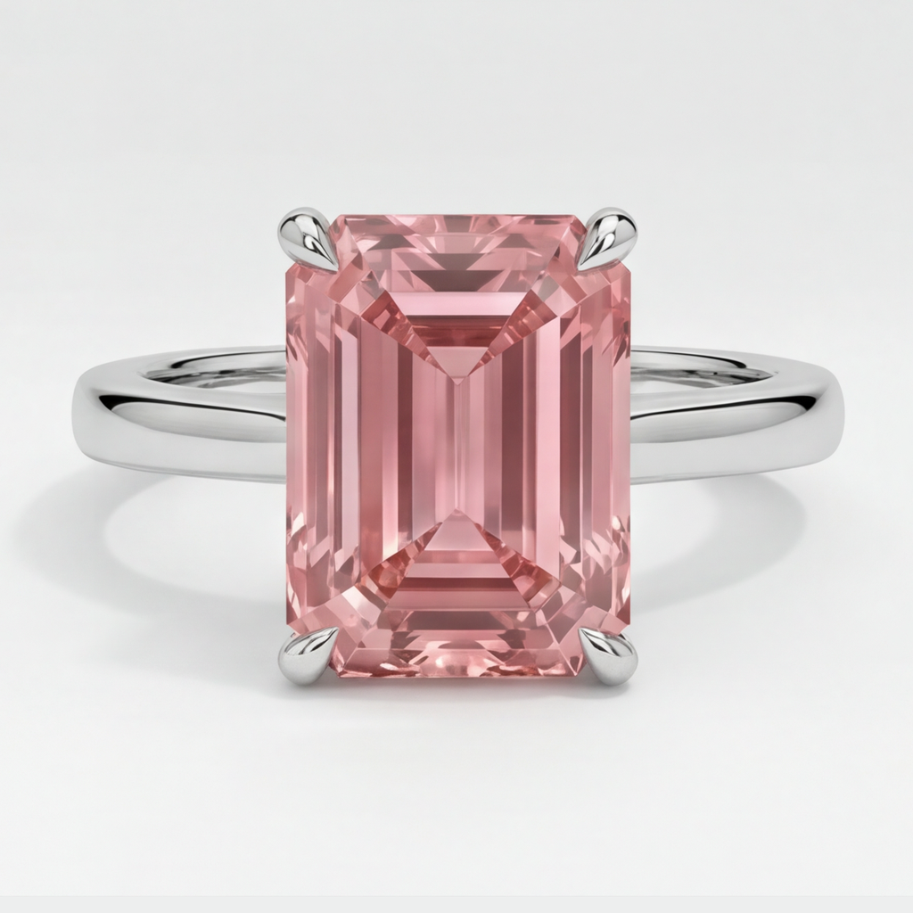 Peach Color Sapphire 2.5 Carat Genuine Emerald Padparadscha Solitaire Ring 14K White Gold