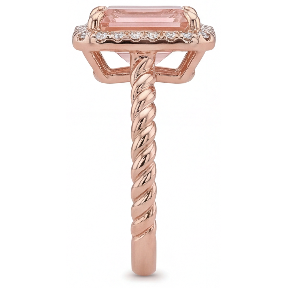 Orange Padparadscha Sapphire Ring 2.5 Carat Genuine Emerald Halo 14K Rose Gold