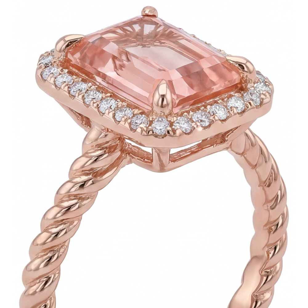 Orange Padparadscha Sapphire Ring 2.5 Carat Genuine Emerald Halo 14K Rose Gold