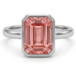 Peach Sapphire 2.5 Carat Natural Emerald Padparadscha Bezel Solitaire Ring 14K White Gold