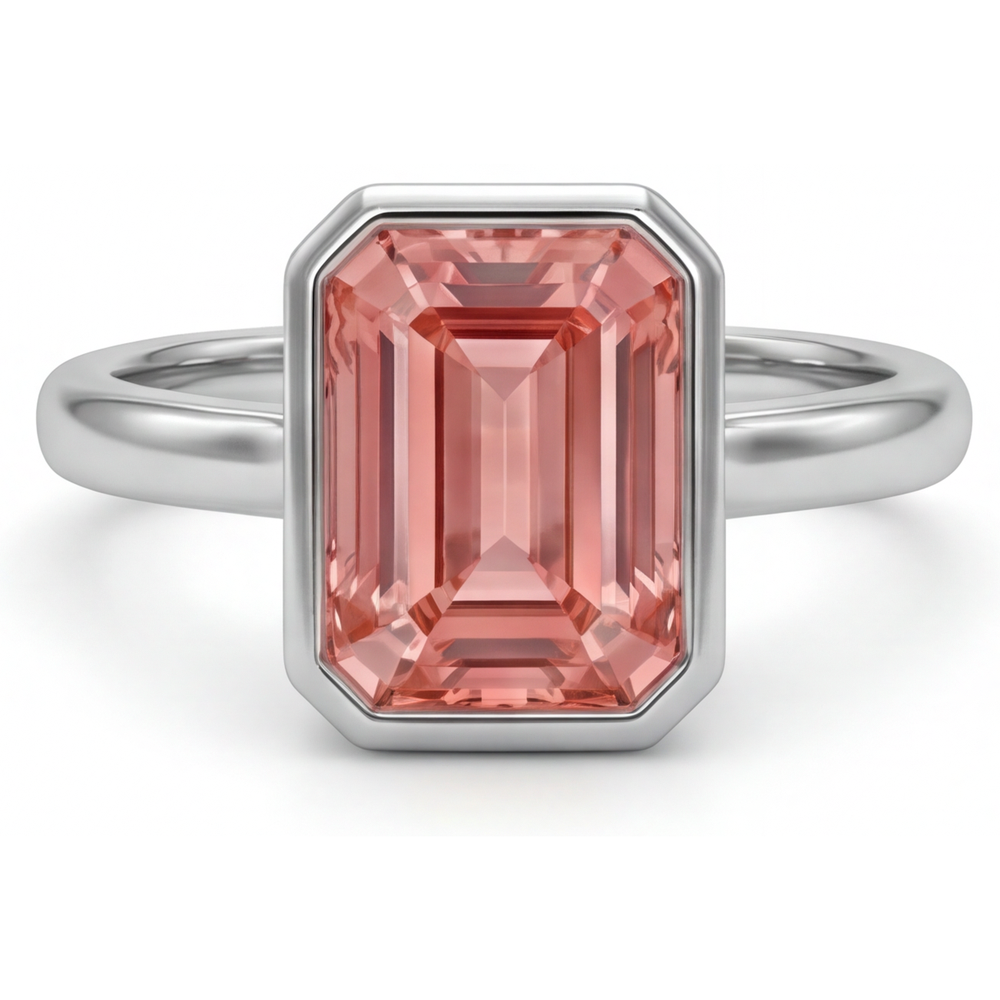 Peach Sapphire 2.5 Carat Natural Emerald Padparadscha Bezel Solitaire Ring 14K White Gold