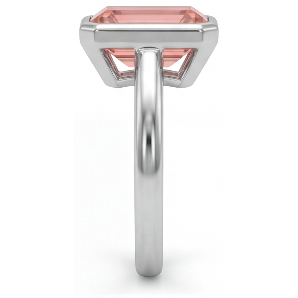 Peach Color Sapphire 2.5 Carat Genuine Emerald Padparadscha Bezel Solitaire Ring 14K White Gold