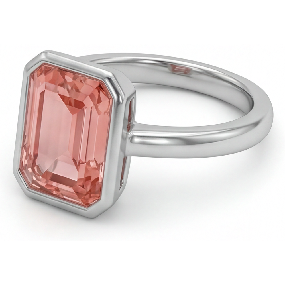Peach Color Sapphire 2.5 Carat Natural Emerald Padparadscha Bezel Solitaire Ring 14K White Gold