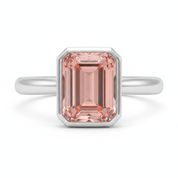 Peach Color Sapphire 2.5 Carat Genuine Emerald Padparadscha Bezel Solitaire Ring 14K White Gold