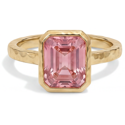 Peach Color Sapphire 3 Carat Natural Emerald Padparadscha Bezel Solitaire Ring 14K Yellow Gold