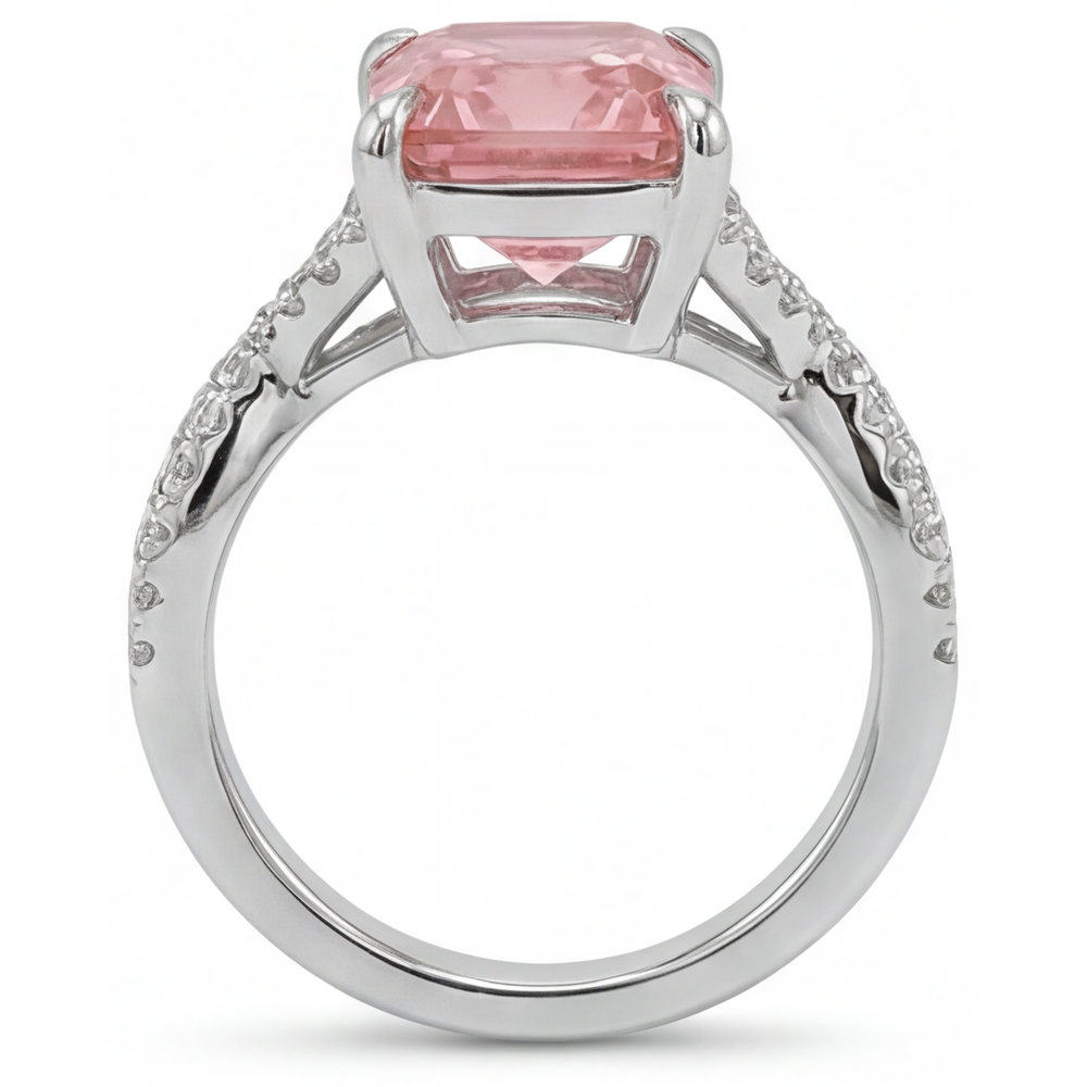 Peach Color Sapphire 3.3 Carat Genuine Emerald Padparadscha Bypass Ring 14K White Gold