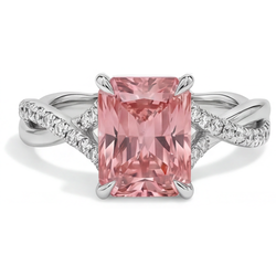 Peach Color Sapphire 3.3 Carat Genuine Emerald Padparadscha Bypass Ring 14K White Gold