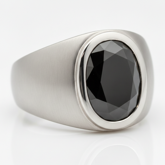 Black Diamond Engagement Ring 3.79 Carat Real Oval Fancy Bezel Platinum