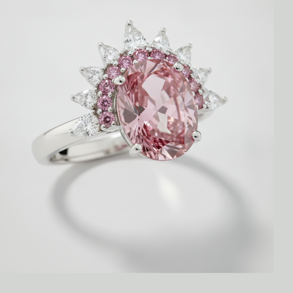 Pink Gemstone Engagement Ring Genuine Oval Fancy Diamond Semi Halo Platinum