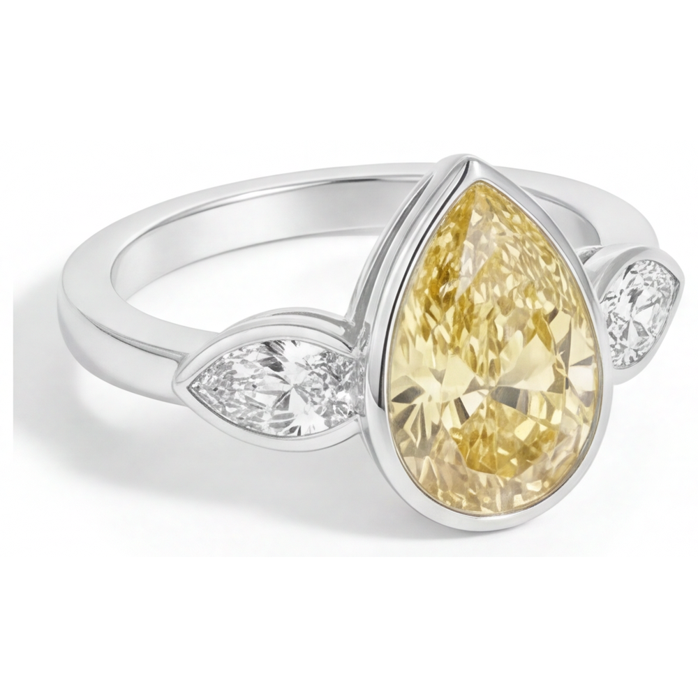 Real Fancy Yellow Diamond Fine Jewelry Ring 2.75 ct 14 Karat White Gold – profile view