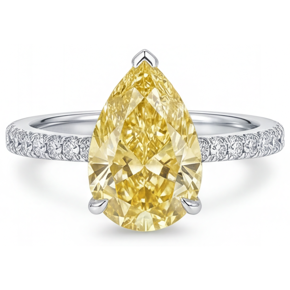Fancy Yellow Diamond Ring 3-ct 14K White Gold – main view