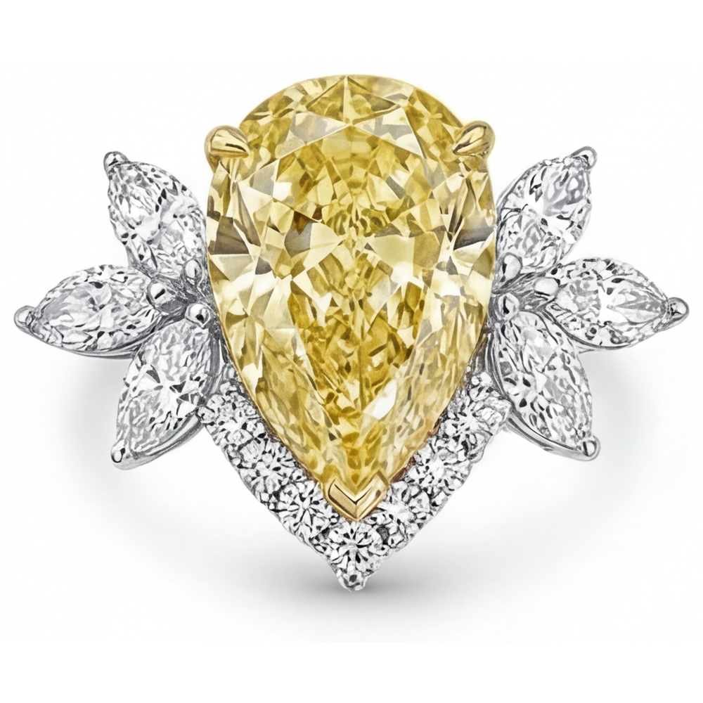 Authentic Fancy Yellow Diamond Statement Ring – front view